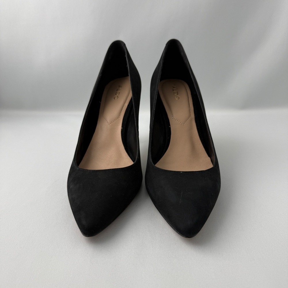 ALDO Pumps Suede Pointed Toe Black Mid Heel Stilettos Size 8 Classic